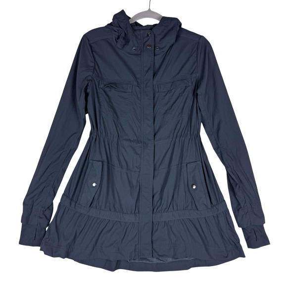 lululemon athletica Jackets & Blazers - Lululemon Jacket Womens Small Blue Hooded Full Zip Windbreaker Long Ruffle Hem